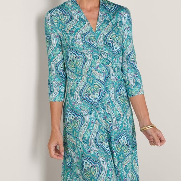Soft Surroundings Aziza Midi Dress | 1X | Rayon Paisley Turquoise | 16W BohoChic - Picture 4 of 12